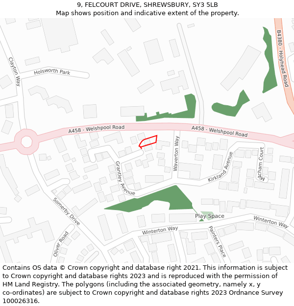 9, FELCOURT DRIVE, SHREWSBURY, SY3 5LB: Location map and indicative extent of plot