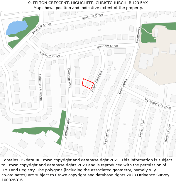 9, FELTON CRESCENT, HIGHCLIFFE, CHRISTCHURCH, BH23 5AX: Location map and indicative extent of plot