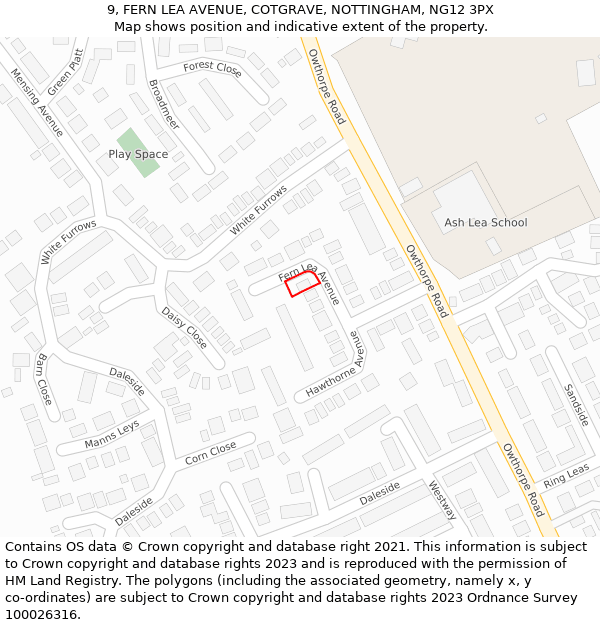 9, FERN LEA AVENUE, COTGRAVE, NOTTINGHAM, NG12 3PX: Location map and indicative extent of plot