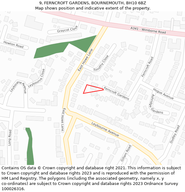 9, FERNCROFT GARDENS, BOURNEMOUTH, BH10 6BZ: Location map and indicative extent of plot