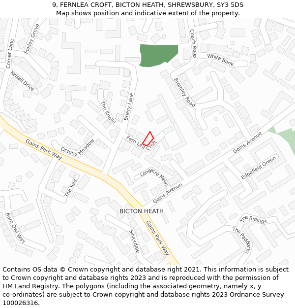 9, FERNLEA CROFT, BICTON HEATH, SHREWSBURY, SY3 5DS: Location map and indicative extent of plot