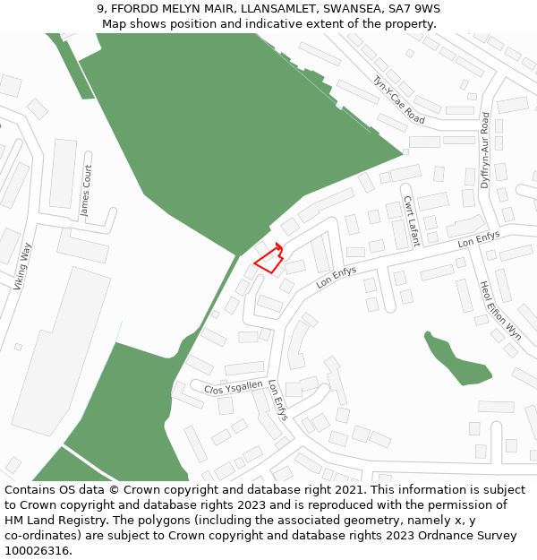 9, FFORDD MELYN MAIR, LLANSAMLET, SWANSEA, SA7 9WS: Location map and indicative extent of plot