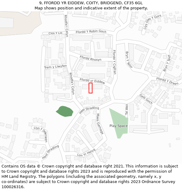 9, FFORDD YR EIDDEW, COITY, BRIDGEND, CF35 6GL: Location map and indicative extent of plot