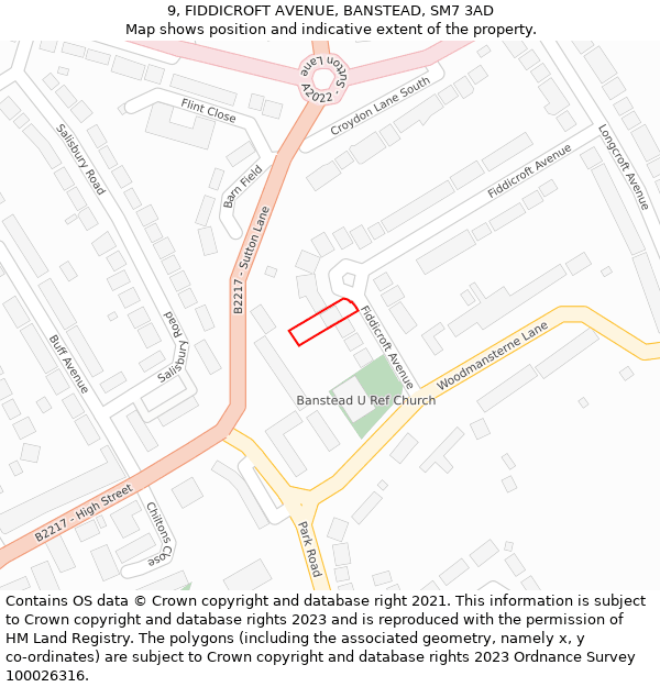 9, FIDDICROFT AVENUE, BANSTEAD, SM7 3AD: Location map and indicative extent of plot