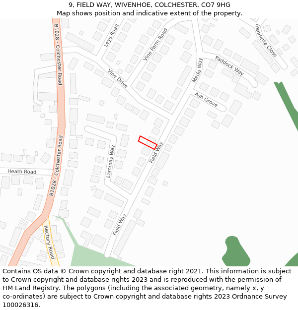 9, FIELD WAY, WIVENHOE, COLCHESTER, CO7 9HG: Location map and indicative extent of plot