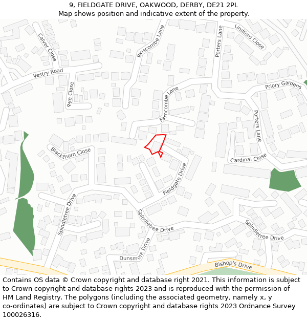 9, FIELDGATE DRIVE, OAKWOOD, DERBY, DE21 2PL: Location map and indicative extent of plot