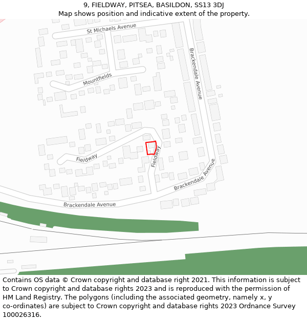 9, FIELDWAY, PITSEA, BASILDON, SS13 3DJ: Location map and indicative extent of plot