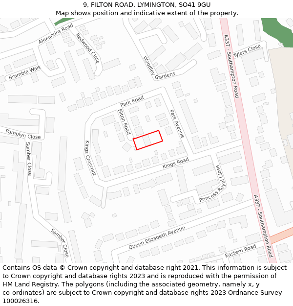 9, FILTON ROAD, LYMINGTON, SO41 9GU: Location map and indicative extent of plot