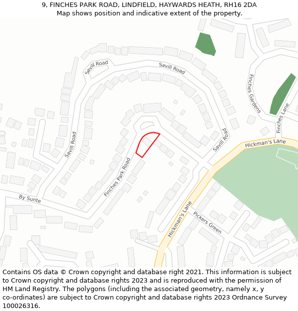 9, FINCHES PARK ROAD, LINDFIELD, HAYWARDS HEATH, RH16 2DA: Location map and indicative extent of plot