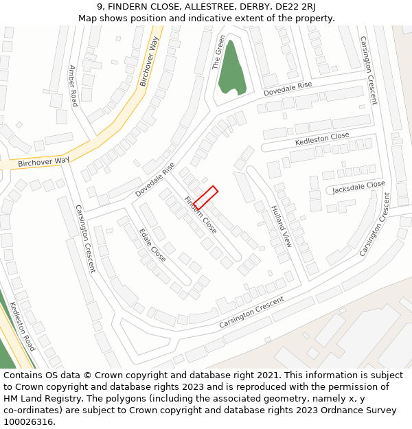 9, FINDERN CLOSE, ALLESTREE, DERBY, DE22 2RJ: Location map and indicative extent of plot