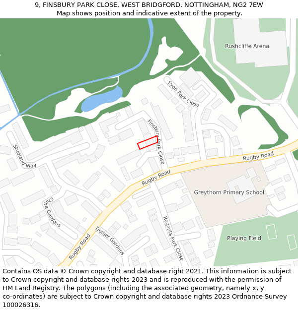 9, FINSBURY PARK CLOSE, WEST BRIDGFORD, NOTTINGHAM, NG2 7EW: Location map and indicative extent of plot