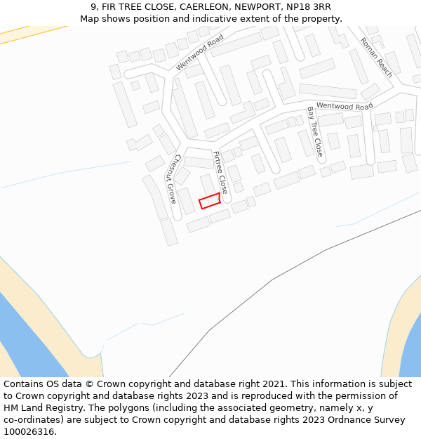 9, FIR TREE CLOSE, CAERLEON, NEWPORT, NP18 3RR: Location map and indicative extent of plot