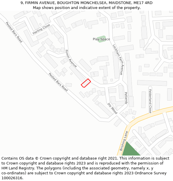 9, FIRMIN AVENUE, BOUGHTON MONCHELSEA, MAIDSTONE, ME17 4RD: Location map and indicative extent of plot