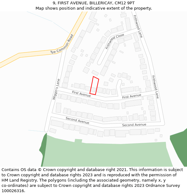 9, FIRST AVENUE, BILLERICAY, CM12 9PT: Location map and indicative extent of plot