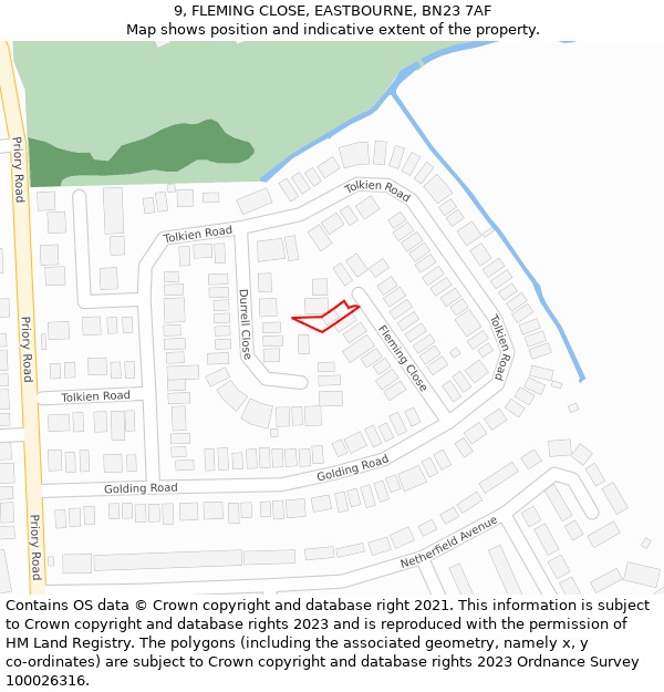 9, FLEMING CLOSE, EASTBOURNE, BN23 7AF: Location map and indicative extent of plot