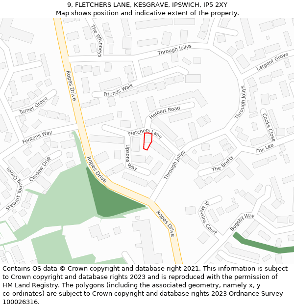 9, FLETCHERS LANE, KESGRAVE, IPSWICH, IP5 2XY: Location map and indicative extent of plot