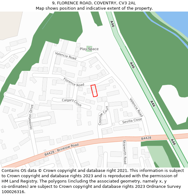 9, FLORENCE ROAD, COVENTRY, CV3 2AL: Location map and indicative extent of plot