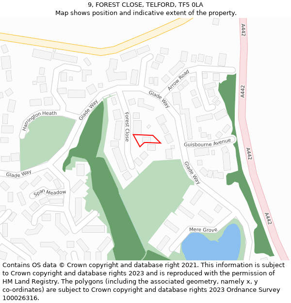 9, FOREST CLOSE, TELFORD, TF5 0LA: Location map and indicative extent of plot
