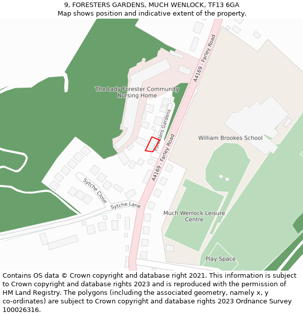 9, FORESTERS GARDENS, MUCH WENLOCK, TF13 6GA: Location map and indicative extent of plot