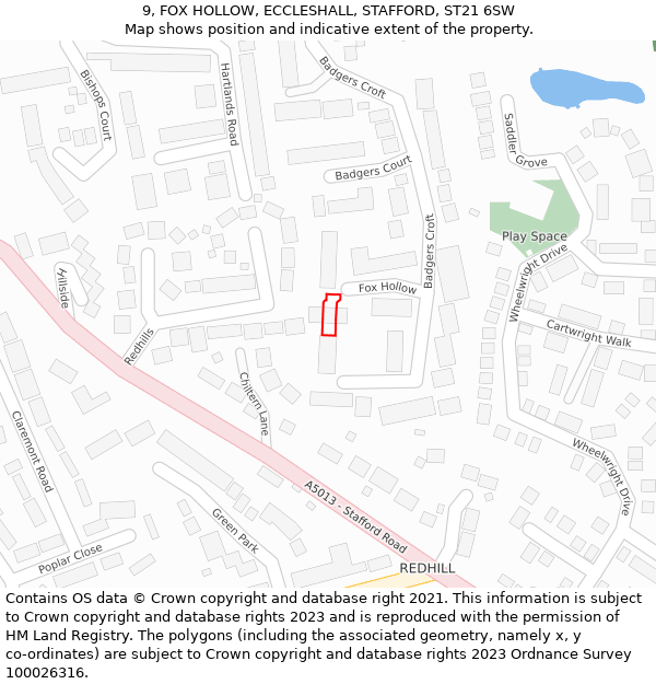 9, FOX HOLLOW, ECCLESHALL, STAFFORD, ST21 6SW: Location map and indicative extent of plot