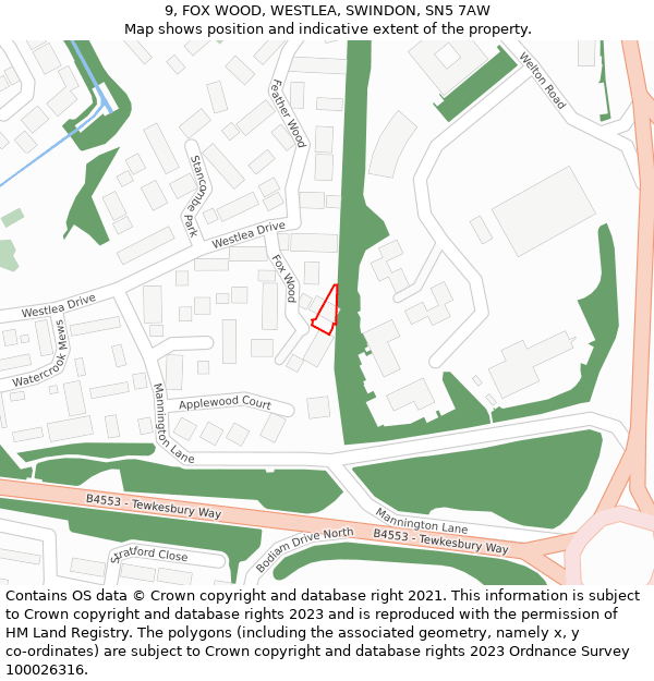 9, FOX WOOD, WESTLEA, SWINDON, SN5 7AW: Location map and indicative extent of plot