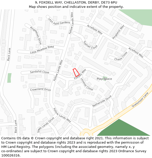 9, FOXDELL WAY, CHELLASTON, DERBY, DE73 6PU: Location map and indicative extent of plot