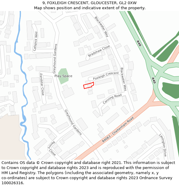 9, FOXLEIGH CRESCENT, GLOUCESTER, GL2 0XW: Location map and indicative extent of plot