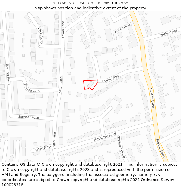 9, FOXON CLOSE, CATERHAM, CR3 5SY: Location map and indicative extent of plot