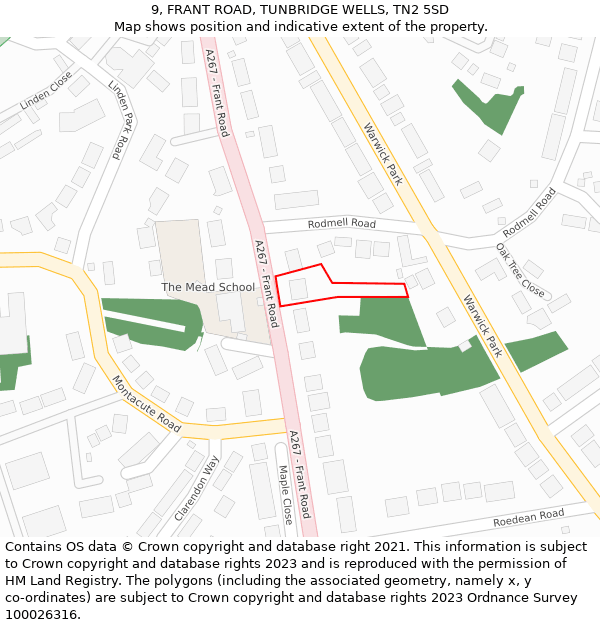 9, FRANT ROAD, TUNBRIDGE WELLS, TN2 5SD: Location map and indicative extent of plot