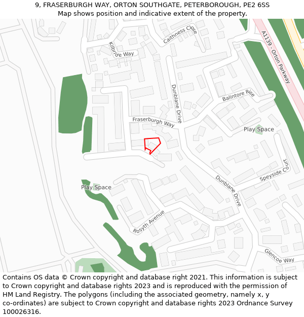 9, FRASERBURGH WAY, ORTON SOUTHGATE, PETERBOROUGH, PE2 6SS: Location map and indicative extent of plot