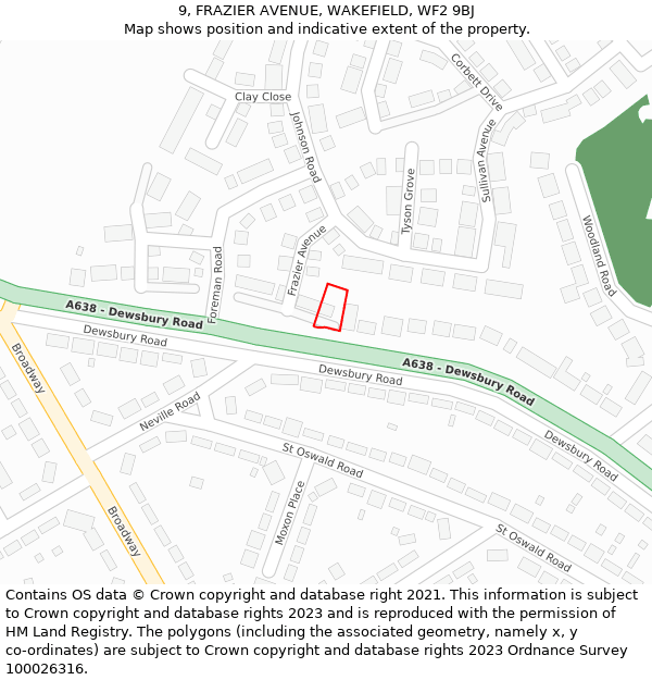 9, FRAZIER AVENUE, WAKEFIELD, WF2 9BJ: Location map and indicative extent of plot