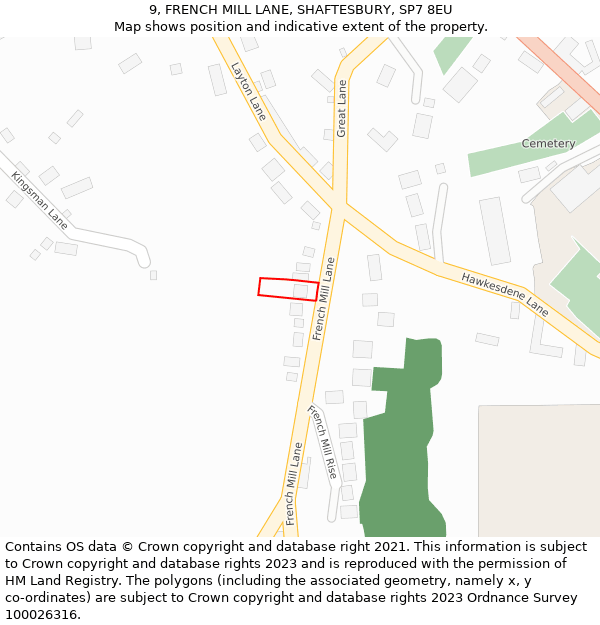 9, FRENCH MILL LANE, SHAFTESBURY, SP7 8EU: Location map and indicative extent of plot