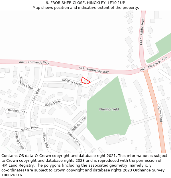 9, FROBISHER CLOSE, HINCKLEY, LE10 1UP: Location map and indicative extent of plot