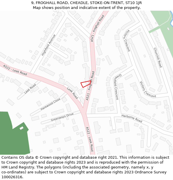 9, FROGHALL ROAD, CHEADLE, STOKE-ON-TRENT, ST10 1JR: Location map and indicative extent of plot
