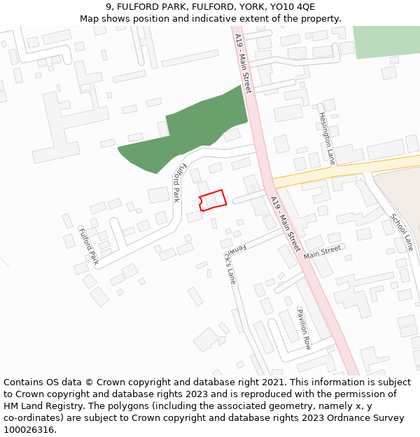 9, FULFORD PARK, FULFORD, YORK, YO10 4QE: Location map and indicative extent of plot