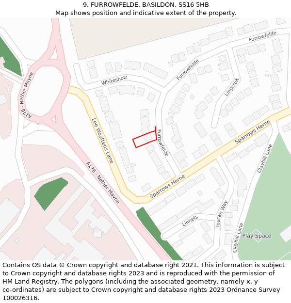 9, FURROWFELDE, BASILDON, SS16 5HB: Location map and indicative extent of plot