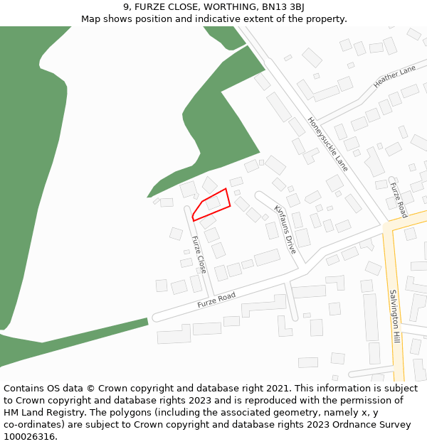 9, FURZE CLOSE, WORTHING, BN13 3BJ: Location map and indicative extent of plot