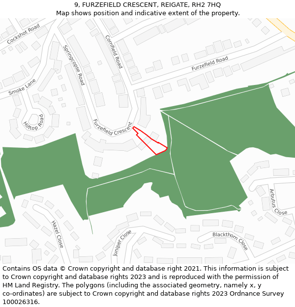 9, FURZEFIELD CRESCENT, REIGATE, RH2 7HQ: Location map and indicative extent of plot