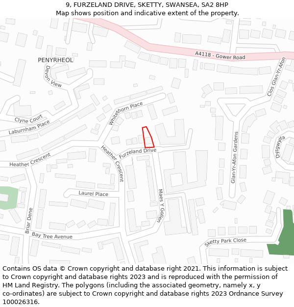 9, FURZELAND DRIVE, SKETTY, SWANSEA, SA2 8HP: Location map and indicative extent of plot