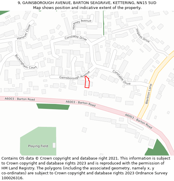 9, GAINSBOROUGH AVENUE, BARTON SEAGRAVE, KETTERING, NN15 5UD: Location map and indicative extent of plot