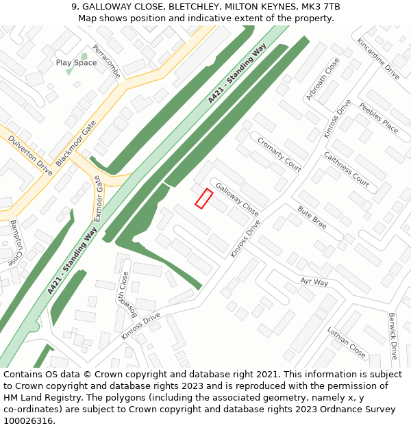 9, GALLOWAY CLOSE, BLETCHLEY, MILTON KEYNES, MK3 7TB: Location map and indicative extent of plot