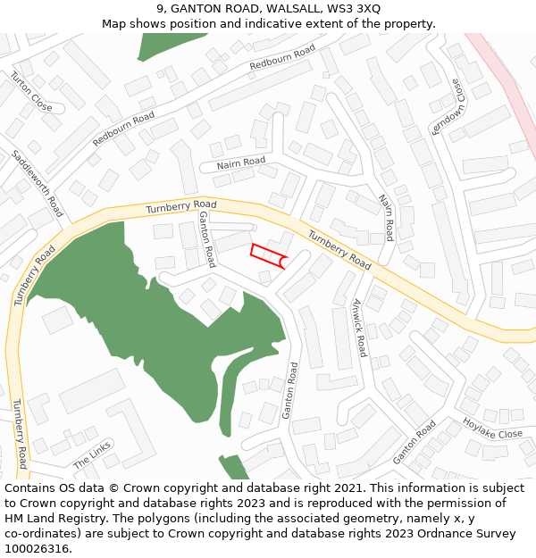 9, GANTON ROAD, WALSALL, WS3 3XQ: Location map and indicative extent of plot