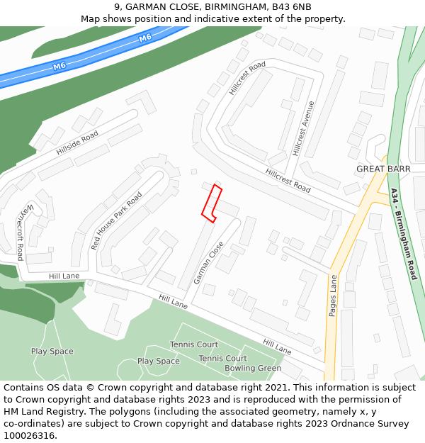 9, GARMAN CLOSE, BIRMINGHAM, B43 6NB: Location map and indicative extent of plot