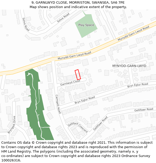 9, GARNLWYD CLOSE, MORRISTON, SWANSEA, SA6 7PE: Location map and indicative extent of plot