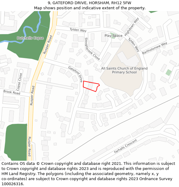 9, GATEFORD DRIVE, HORSHAM, RH12 5FW: Location map and indicative extent of plot