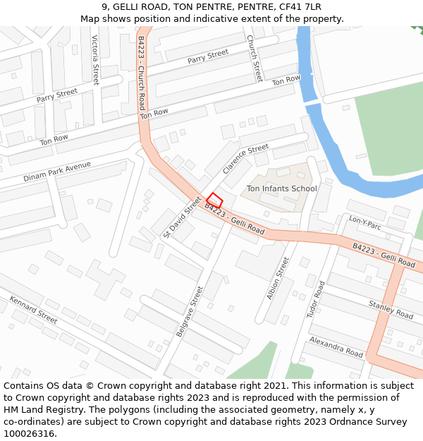 9, GELLI ROAD, TON PENTRE, PENTRE, CF41 7LR: Location map and indicative extent of plot
