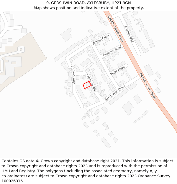 9, GERSHWIN ROAD, AYLESBURY, HP21 9GN: Location map and indicative extent of plot