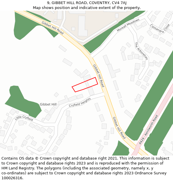 9, GIBBET HILL ROAD, COVENTRY, CV4 7AJ: Location map and indicative extent of plot