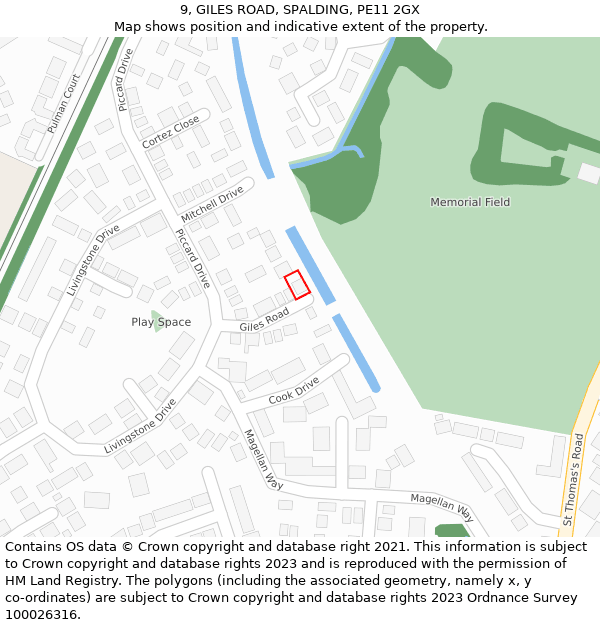 9, GILES ROAD, SPALDING, PE11 2GX: Location map and indicative extent of plot