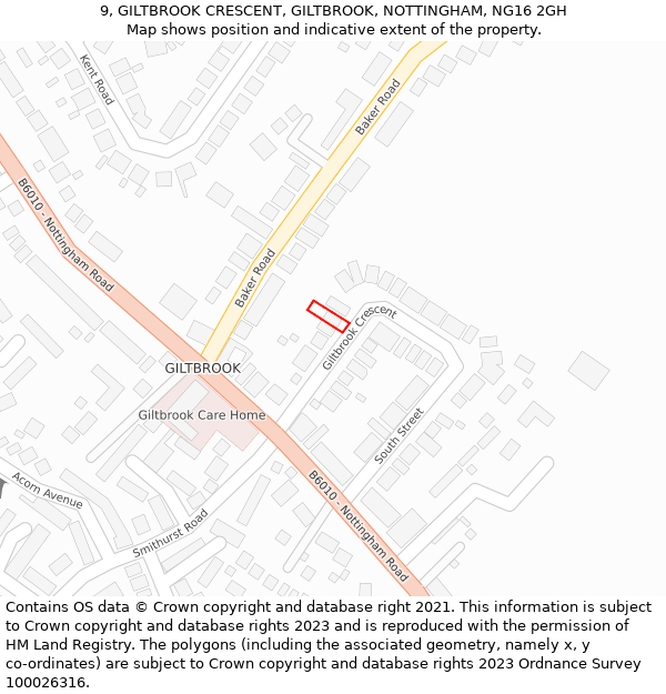 9, GILTBROOK CRESCENT, GILTBROOK, NOTTINGHAM, NG16 2GH: Location map and indicative extent of plot